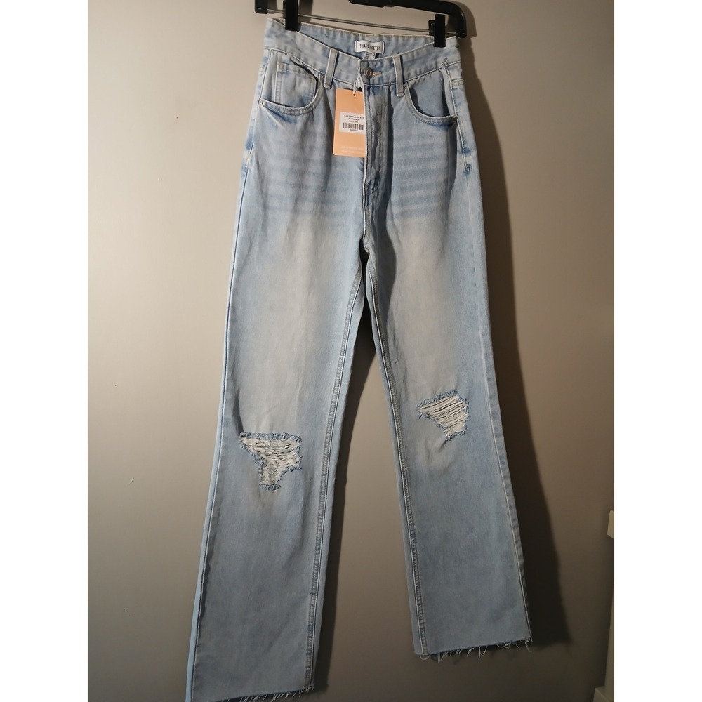 THATSSOFETCH Light Wash Ripped‎ Distressed Wide Leg8 Jeans Pants Women US Size 4